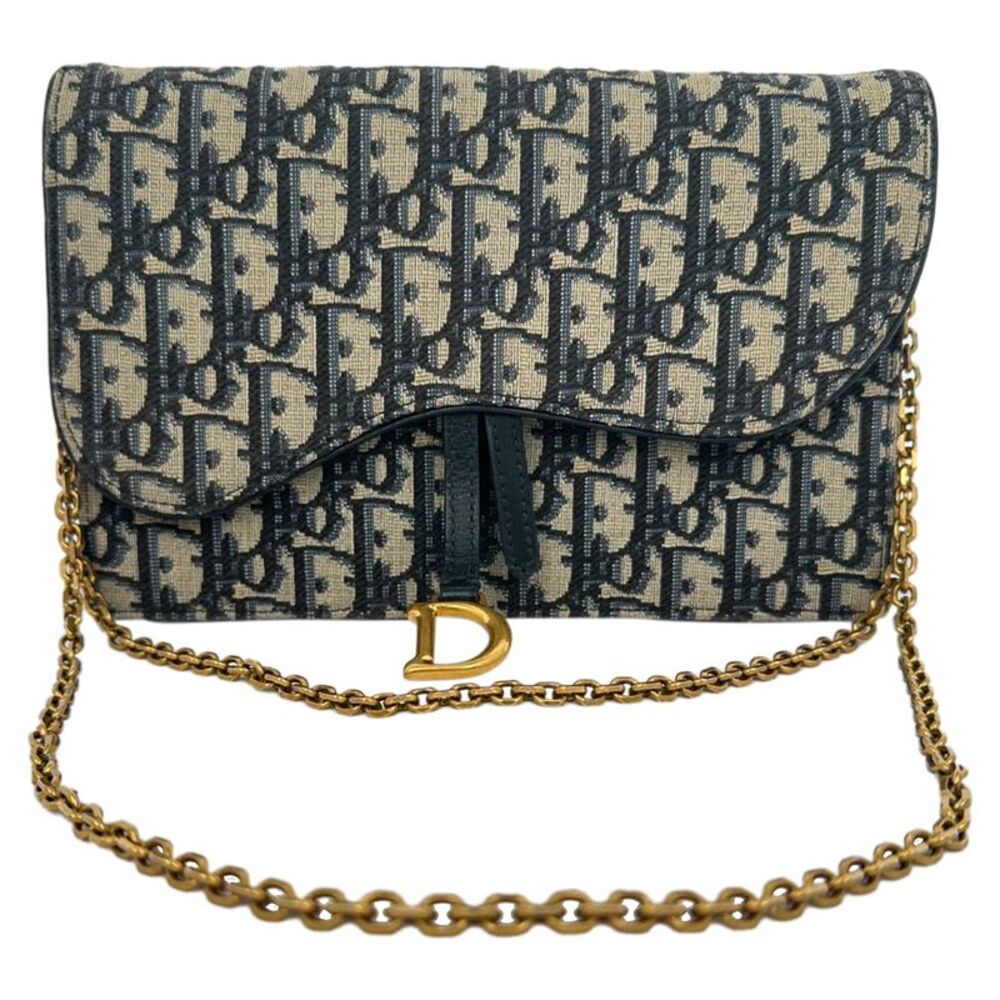 Dior Saddle Pouch Wallet on Chain Bag in Navy Blue Canvas